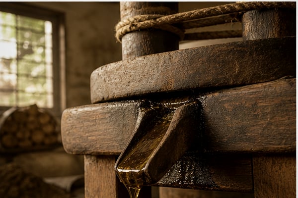 The wooden ghaani at the Bharat Oils press
